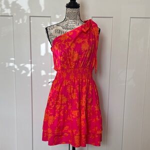 Bright One-Shoulder Floral Dress in Hot Pink & Orange